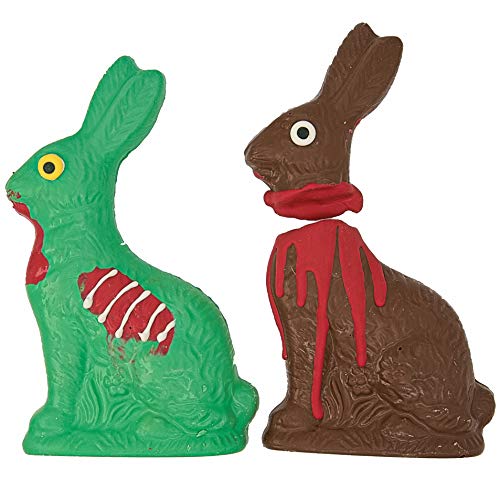 Zombie Chocolate Easter Bunny & Victim Set, ½ Pound (8 oz) Ea - Unique Easter Gift, Easter Basket Stuffer - Gourmet Large White and Milk Chocolate Bunnies Solid