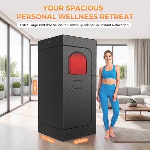 Infrared Sauna Box with 660nm Red Light Therapy & 850nm Infrared Light Panel, 3L Steamer, 9 Temp Levels & 99 Min Timer, 5-Layer Waterproof Insulated, Folding Chair, Personal Sauna for Home(Black) - Image 2