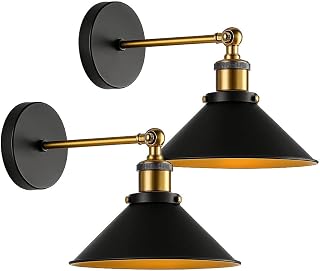 Industrial Wall Light, Vintage Black Wall Sconce Adjustable Antique Wall Lighting E27 for Restaurants Galleries Aisle Kitchen Bedroom 2 Pack