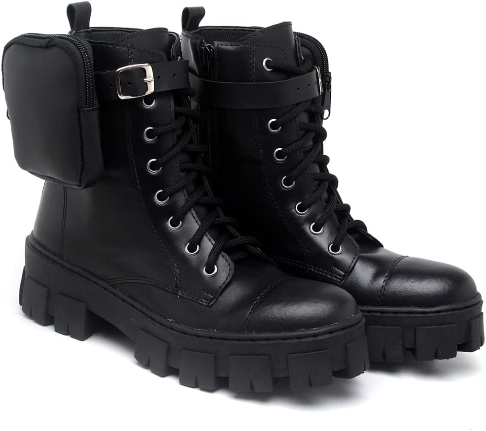 Bota Coturno Tratorada Feminina Fecho em Cadarço Sola Robusta com Bolsa