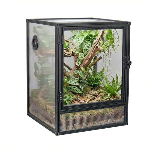 30 Gallon 18x18x24 Tall Terrarium Aluminum Frame Gecko Tank with Hollow Polycarbonate Side Panels Mesh Top Locking Door for Crested Gecko Chameleon