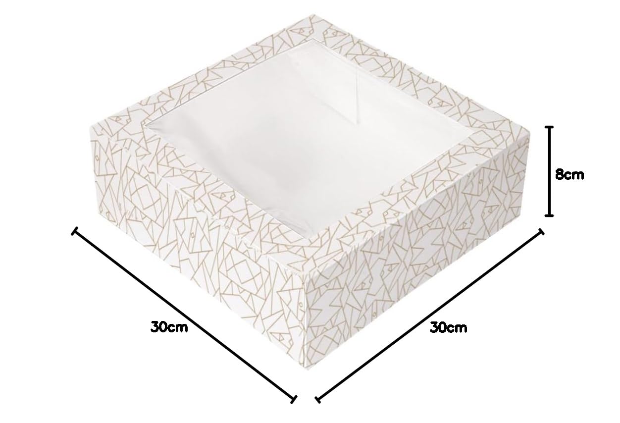 50 Stück - Gebäckboxen mit Fenster 'Thepack' 250 g/m2 + Opp 30 x 30 x 8 cm, Weiß, Nano-Mikro-Wellpappe