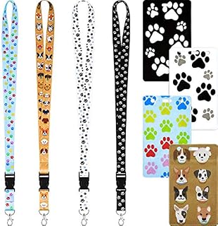 4 Sets Paw Dog Print Lanyard Dog Pattern Neck Strap Lanyard with Badge Holder, Neck Lanyard with Safety Break Away and Metal Clip for Keys, ID Card, Plane Ticket