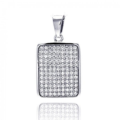 CloseoutWarehouse Clear Micro Pave Cubic Zirconia Classic Rectangle Pendant Rhodium Sterling Silver