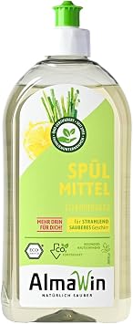 Almawin Dish Soap, Dish Detergent, Lemongrass 16.9 fl oz 500 ml, Organic, Dish Detergent, Additive-free, Gentle on Hands