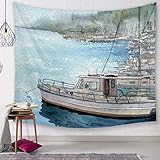 Wandteppich Wandbehang,Segelboot Drucken Im Querformat Wandbehänge Für Schlafzimmer Wohnzimmer Wohnheim Raumteiler Schlafzimmer Picknick Mat Tischdecke Strandtuch Bunte Wand Dekoration Kunst, 150 *
