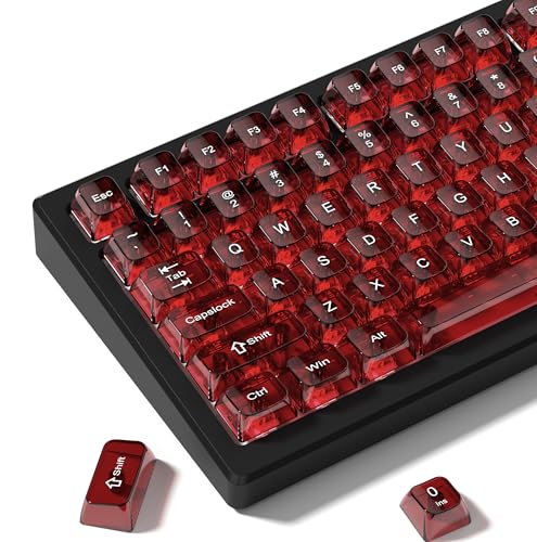 Image of dagaladoo Red Clear keycaps,Transparent keycaps 60 75 100 Percent,Ceramic Jelly Key caps Set,Shine Through Key caps.,MDA Profile Keyboard Key Cap for Mx Switches Mechanical Keyboard