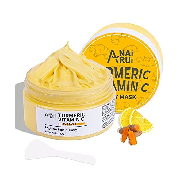ANAIRUI-Turmeric-Vitamin-C-Clay-Mask-for-Acne-and-Dark-Spots-Vitamin-C-E-Clay-Facial-Mask-for-Blackheads-Pores-Wrinkles-Fine-Lines-Hydrating-Clarifying-Cleansing-Skincare-Mask-423-OZ ANAI RUI Turmeric Vitamin C Clay Mask, Vitamin C Clay Facial Mask for Blackheads, Pores, Wrinkles, Fine Lines, Hydrating, Clarifying, Cleansing, 4.23 OZ