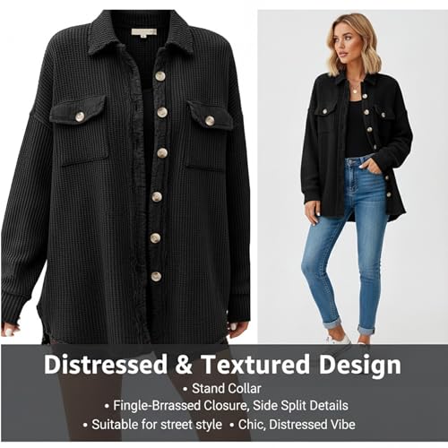 Women's Batwing Sleeve Waffle Knit Button down Shirt Shacket Tops, Jacket for Women 2025 Waffle Knit Tops4