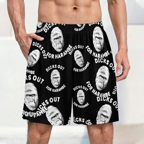 Dicks Out for Harambe Men's Pajama Shorts Loungewear Elastic Waistband Beach Shorts with Pockets2