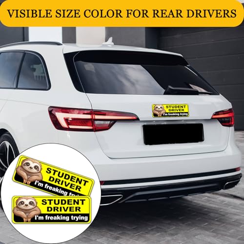 Image of NIMONA Student Driver Magnet for Car - Funny 2 Pack Please Be Patient Removable Magnetic Bumper Sticker Set - Reflective New Driver Safety Sign - Weather-Resistant - 10 x 4 inch (Student-1#)