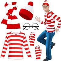 Conjunto de 5 piezas de disfraz de rayas rojas y blancas para