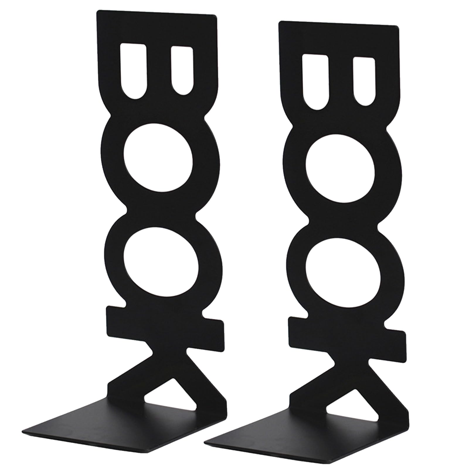 Bookends, Metal Bookends, Book Ends – Vertical “BOOK” Design with Non-Slip Rubber Pads, 21 x 8 x 9 cm, Ideal for Students, Desks & Shelves (Black)