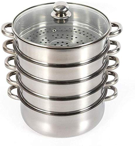 WUPYI2018Stainless Steel Steamer With Glass Lid, Sturdy Steel Handles 5 Tier 26 cm
