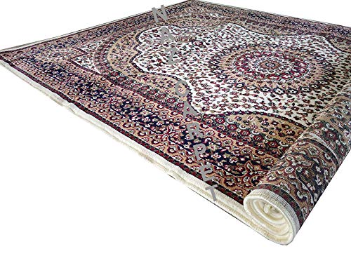 Image of Kashmiri Traditional Woollen Carpet with Advanced 1 Inch Thickness & Classical Look 120x180cm (4x6 Feet) Color White