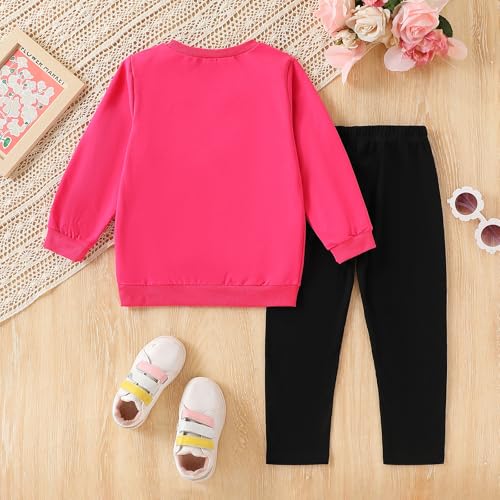 Image of Kids Toddler Girl Clothes Heart Letter Print Long-sleeved round collar top+Letter Print Pants Outfits Set