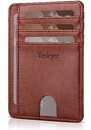 Image of Teskyer Slim Minimalist Wallet for Men, RFID Front Pocket Card Holder | Ultra Slim Front Pocket Design, 8 Card Slots, RFID Protection, Smooth Faux Leather for Everyday Carry