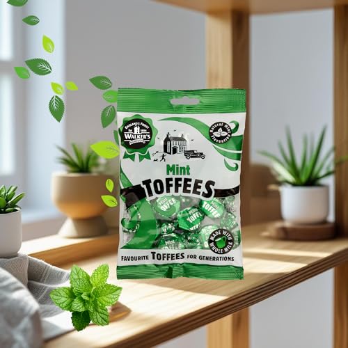 Walkers Nonsuch British Mint Toffee Candy 5.29 Oz (150g) - Natural Mint Flavor, Whole Milk Toffee, Individually Wrapped Chewy Candy Pack, Classic English Sweets, Imported UK