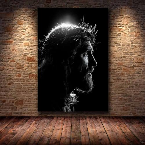 Christ Couronne d'Épines toile décoration murale tableau noir blanc - 4