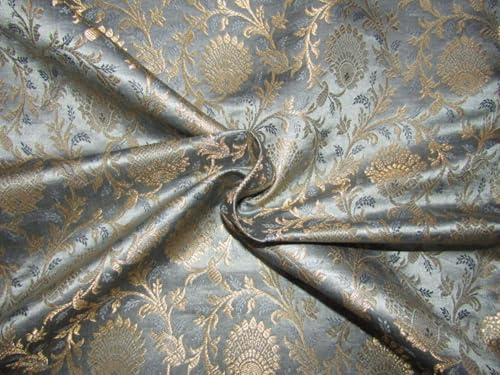 Brocart de soie gris et or métallisé au mètre largeur 112 cm