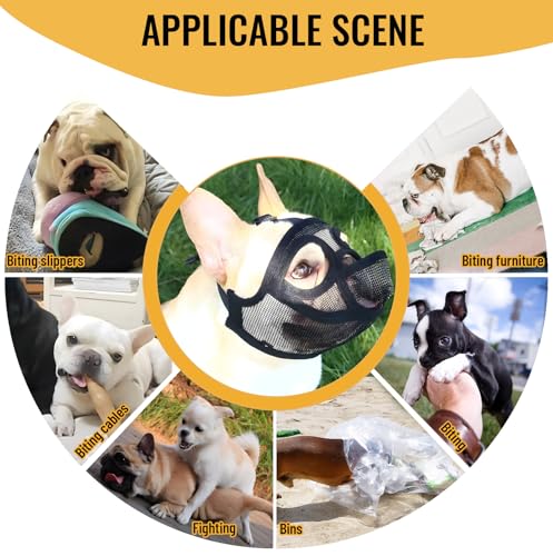 Beißkorb Französische Bulldogge Maulkorb, dellyy Maulkorb für Englische Bulldogge, Mesh Dog Muzzle, Deutscher Schäferhund und Dogue de Bordeaux (Schwarz, M)