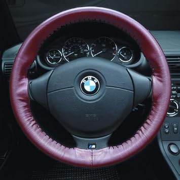 Wheelskins Original One Color non perforated style Leather Steering Wheel Cover - Color Burgundy, Size AXX