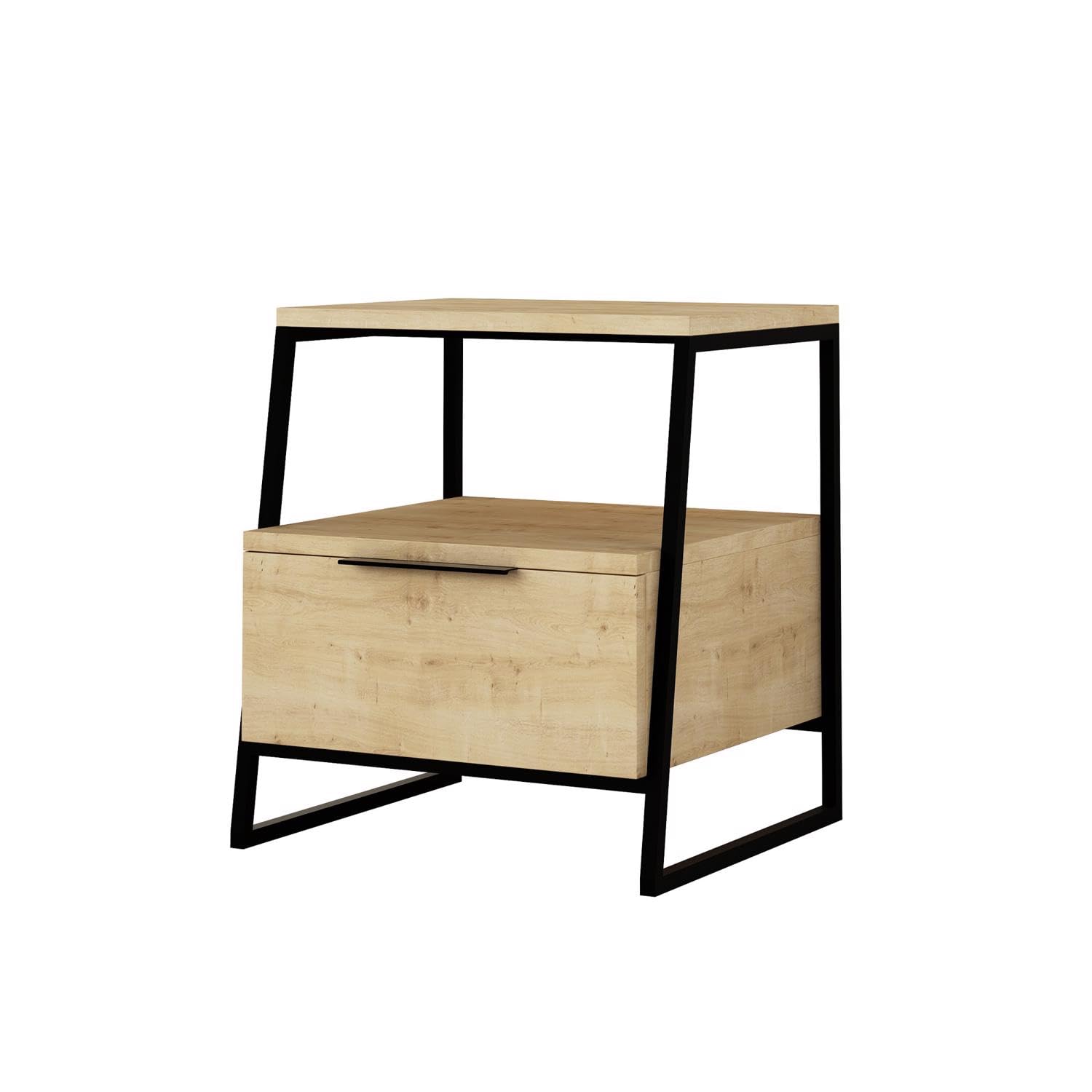 FWStyle 1 Drawer Modern Light Oak Bedside Table Nightstand Eco Friendly