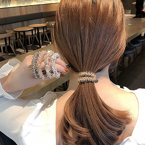 5 Pcs Hair Ties Hair Ring Rhinestone Hair Bands Hair Ropes Pearls Hair Elastic Bracelet Ponytail Holders Hair Accessories For Women And Girls #TOP1