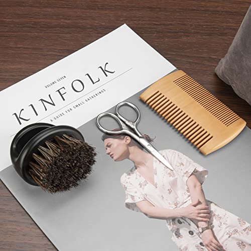 Linkidea Beard Brush & Beard Comb Set For Men, Beards And Mustaches Grooming Kit, Boar Bristle Brush, Dual Action Wood Comb, Mustache Trimming Scissor With Travel Bag #TOP5