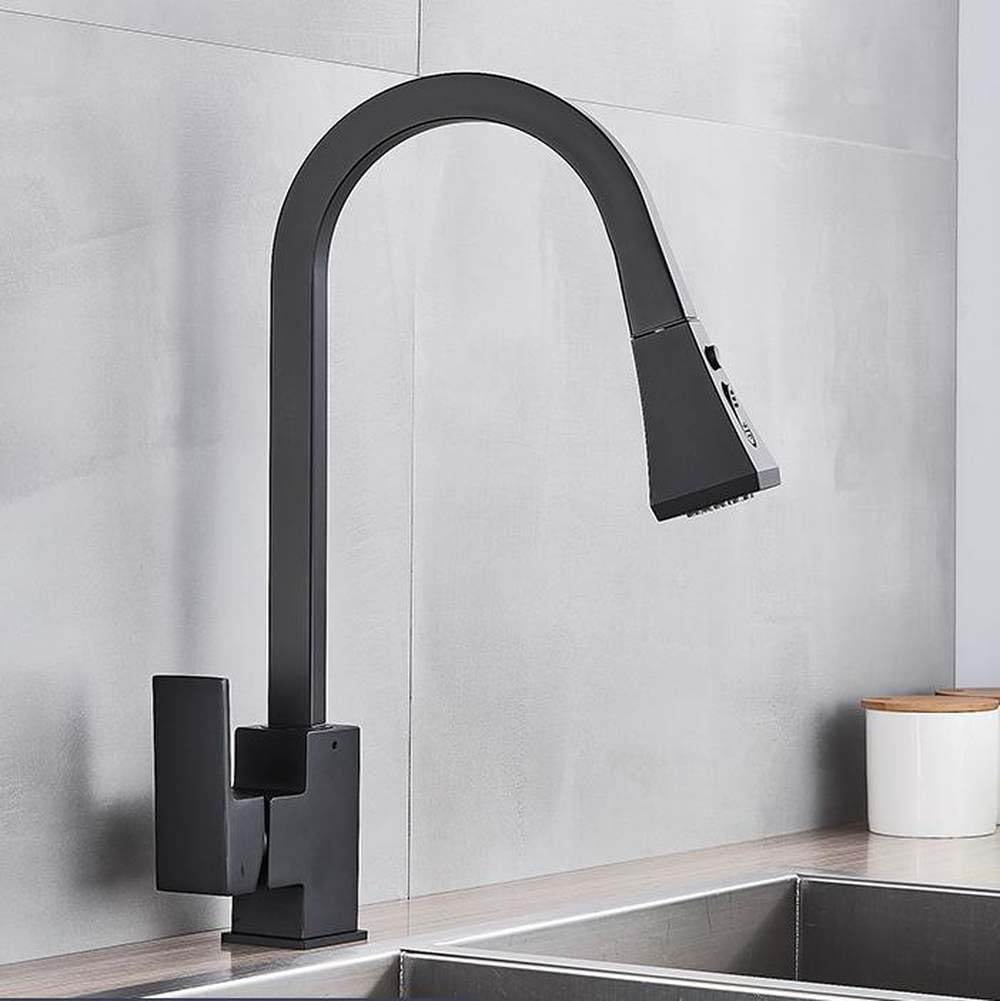 Robinet mélangeur chaud-froid rotatif noir mat pour une cuisine fluide