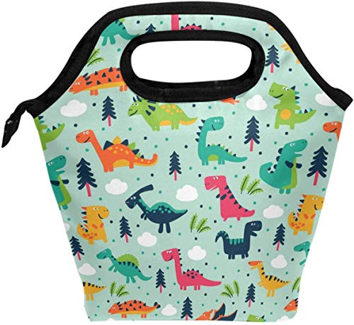 Wamika Dinosaur Pattern Lunch Bag for Kids Boys Girls Cartoon Dinosaurs Forest Portable Lunch Box Insulated Lunch Tote Soft Bento Cooler Thermal Bags for School Office