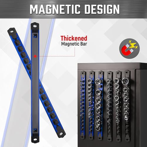 Image of ALOANES Magnetic Socket Organizer Set, 3 /4-Inch Drive Heavy Duty Aluminum Socket Rail Organizer, 3 /4-Inch x 11 Clips (Blue, 1PC)