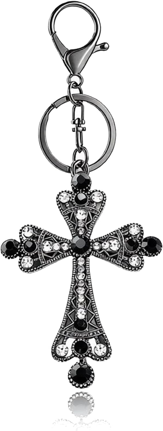 WCRAZYE Cross Keychain for Women Sparkling Crystal Exaggerate Big Vintage Cross Keychain Gothic Punk Halloween Jewelry