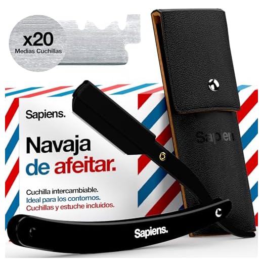 Navaja de Afeitar de Barbero de Sapiens - Accesorio Profesional de Afeitado y Cuidado de Contorno de Barba con 10 Cuchillas Derby (o sea 20 Hojillas Simples)