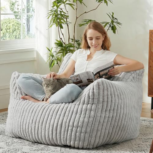 Image of Giant Bean Bag Chairs for Adults Teens with Filling Large Fluffy Bean Bag Chair with Armrests Plush Comfy BeanBag Couch Sofa Chair for Bedroom Living Room Reading