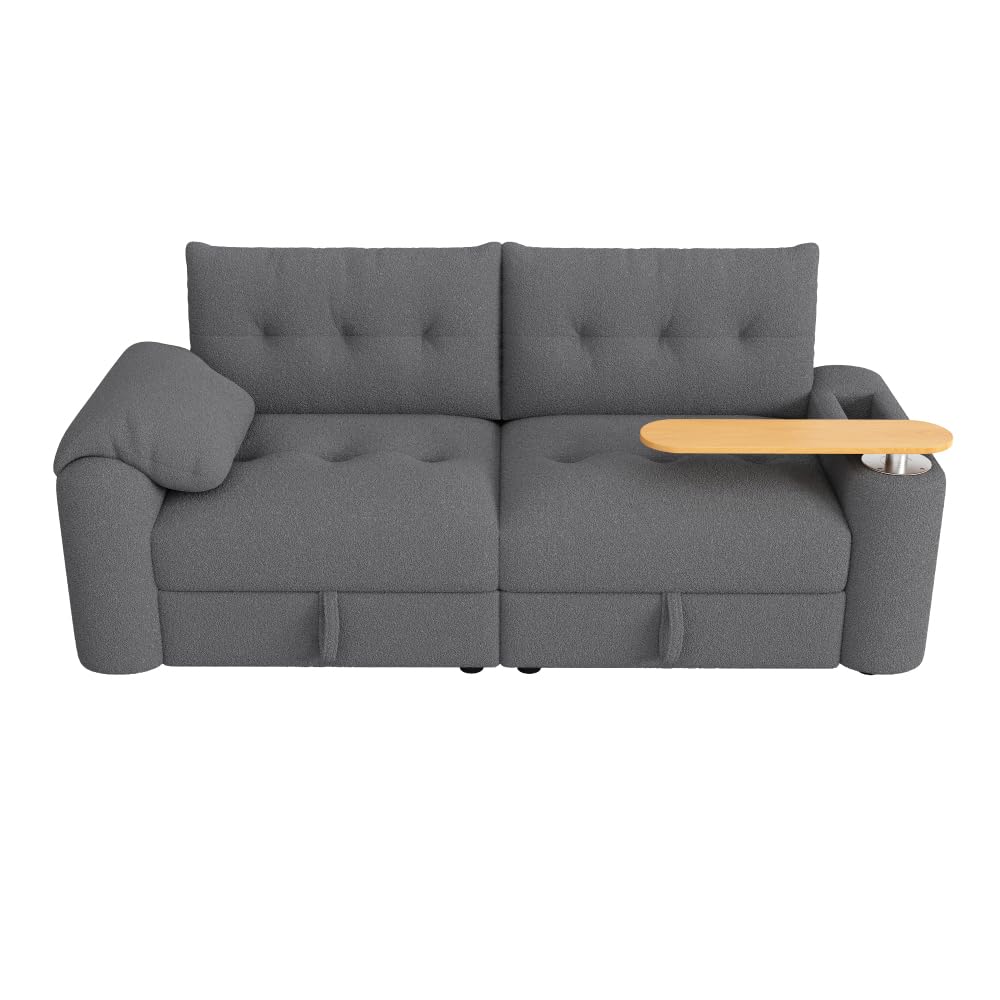 Sofá de matrimonio con compartimento de almacenamiento, sofá de peluche Teddy de 2 plazas con reposacabezas y mesa integrada, sofá cama doble, sofás de 2 plazas, sofá modular acolchado para salón