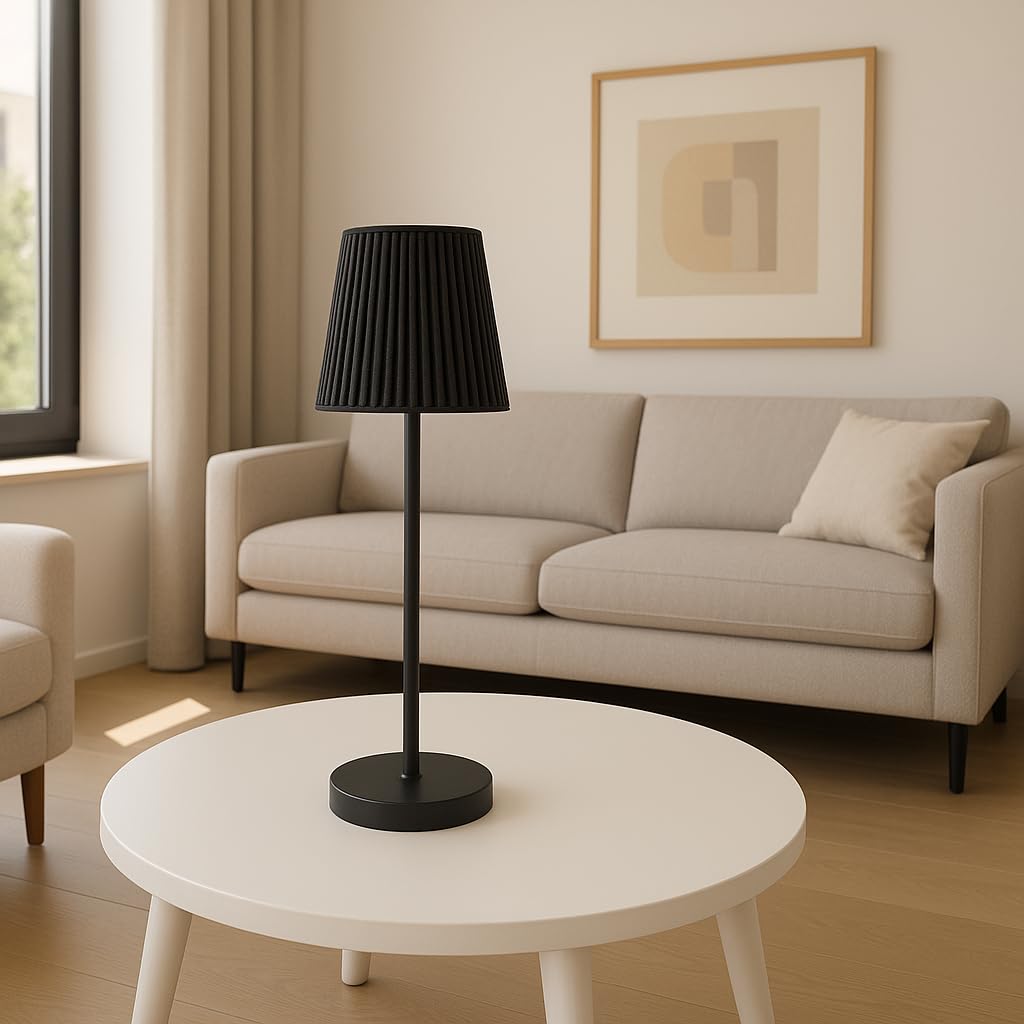 EMMA Lampada da Tavolo LED Ricaricabile con Touch Dimmer| Autonomia fino a 48h|Ricarica USB con Base di Ricarica| IP54 per Interni ed Esterni |Design Originale in Alluminio (Nero)