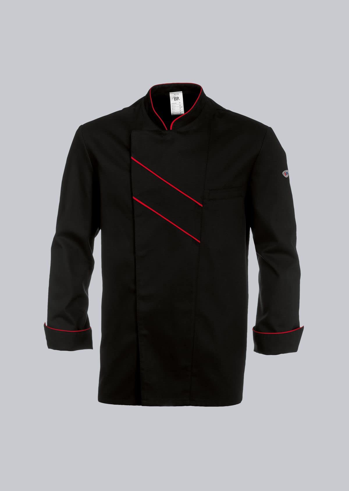 BP Gourmet 1538-400-3281 Kochjacke - Langarm - Mit Lüftungsschlitzen - Normale Passform - Größe: 52 - Farbe: schwarz/rot