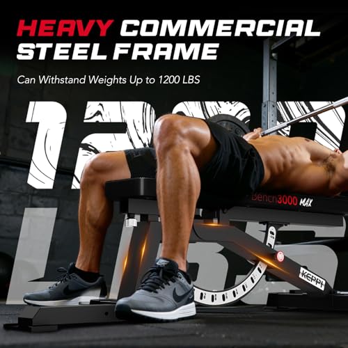 Image of Keppi Fitness Weight Bench, 1200LBS Workout Bench with Leg Extension /Curl and Preacher Curl Attachment, Flat Incline Decline Weight Bench for Home Gym - Bench3000 Max