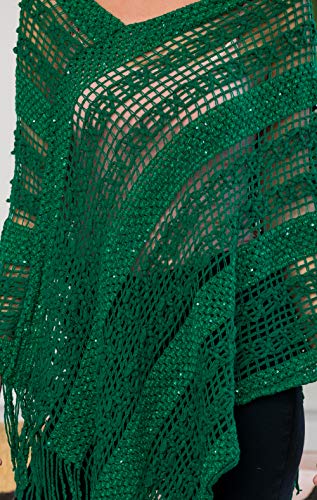 Image of RIAH FASHION Bohemian Sequin Glitter Shawl Wrap Poncho - Kimono Cardigan, Sparkly Metallic Mesh Scarf, Open Knit Crochet