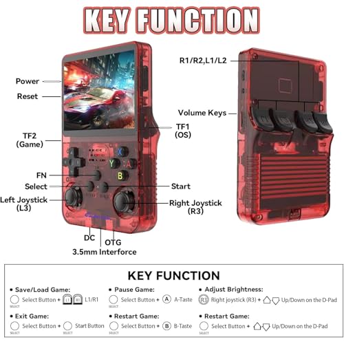 Image of Cubonic CrystalPlay ORIGINAL R36S Dual Ram Retro Gaming Console, Transparent PixelGlass, 3.5-Inch LCD Screen, RK3326 Quad-Core, 15000+ Games, Dual Joystick, Support MAX 256GB Storage, 3000mAh Battery (red)