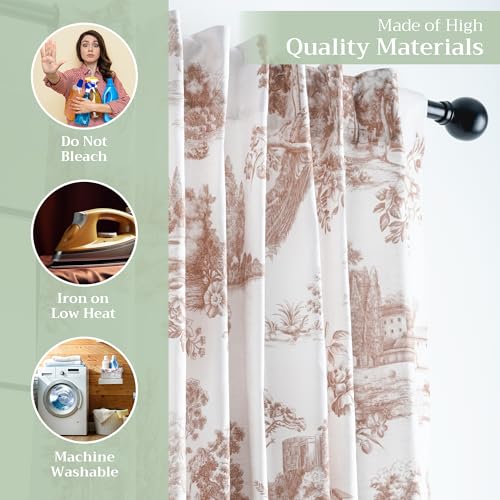 Image of Maison d' Hermine Curtains for Living Room 100% Cotton 50 inchx96 inch (Pack of 1) | 96 inches long Light Filtering Toile Curtains for Windows with Rod and Loop Pockets - Trianon - Brown