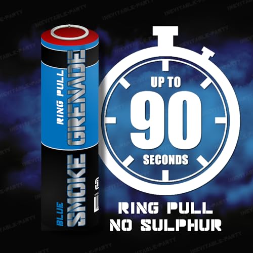 Ring Pull Coloured Smoke Grenade | Perfect for Paintballing, Airsoft, Weddings, Photography, Theater & Special Effects | Smoke Plume up to 90 seconds (Blue) - Image 2