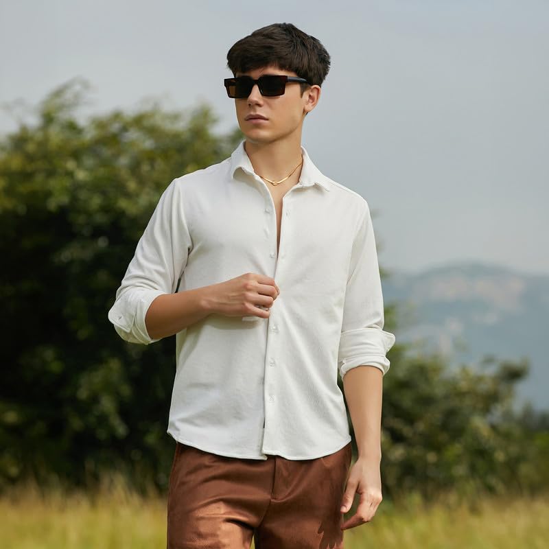 Image of CAHOOT Men's Shirt for Casual Wear | Spread Collar | Long Cuffed Sleeves | Button Closure | Shirt Crafted with Comfort Fit for Everyday Wear