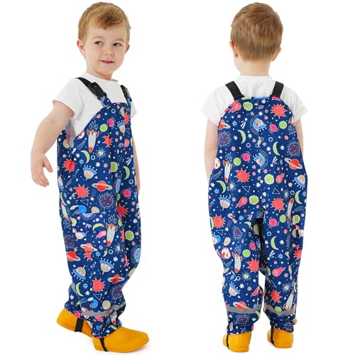 Domueay Salopette Impermeabili Bambino pantalone Pioggia Leggero Traspirante Antipioggia Antivento Fango Riflettente per Ragazzi 6 Anni, 122-128 Blu Scuro