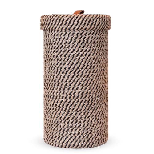 Handmade Cotton & Jute Toilet Paper Holder Woven Toilet Paper Stand & Storage Basket with Lid Freestanding Organizer for Bathroom Fits 3 Mega Rolls 14 x 7