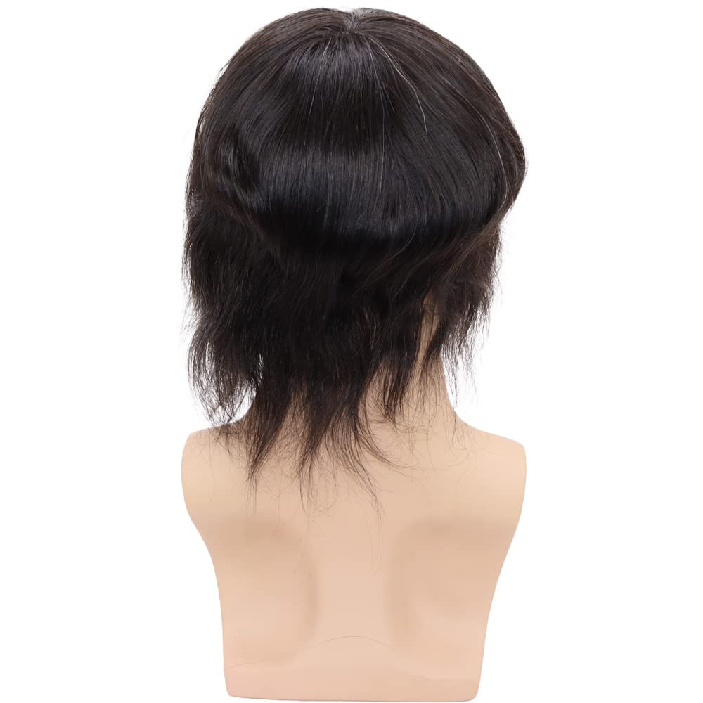 Men toupee Mono Lace with PU Toupee for Men 100％ European Human Hair Replacement System Mens Toupee Men's Hairpiece Wigs for men(1B Off Black Color)