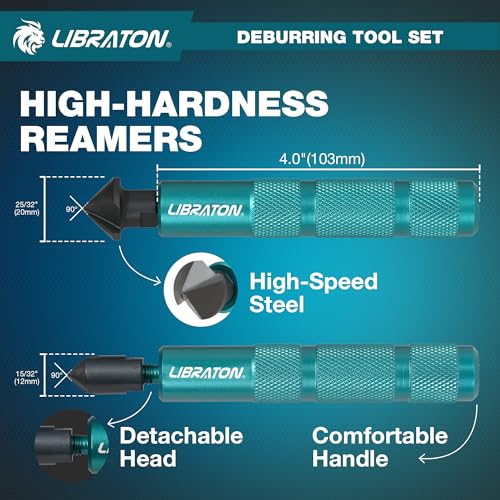 LIBRATON Entgrater, Senker Handreibahle, mit 10 HSS-Klingen, 360 Grad schwenkbares Handentgratwerkzeug für Metall, Harz, PVC, Kupfer, Kunststoff, 3D-Druck, Holz, Entgrat- und Anfasreibahlenwerkzeug