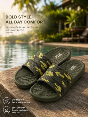 Image of TRV Classic Ultra Soft Sliders /Slippers with Cushion FootBed for Boys & Girls | Comfortable & Light Weight | Stylish & Anti-Skid | Waterproof & Everyday Flip Flops for Boys& Girls jungle
