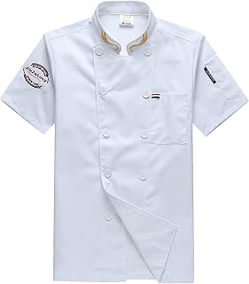 Stylish Uniforms Professional Chef Jacket Short Sleeve Restaurant Chef Uniform Men Women Kitchen Wear Waiter Bakery Unisex Coat (Color : White, Size : 3XL)
